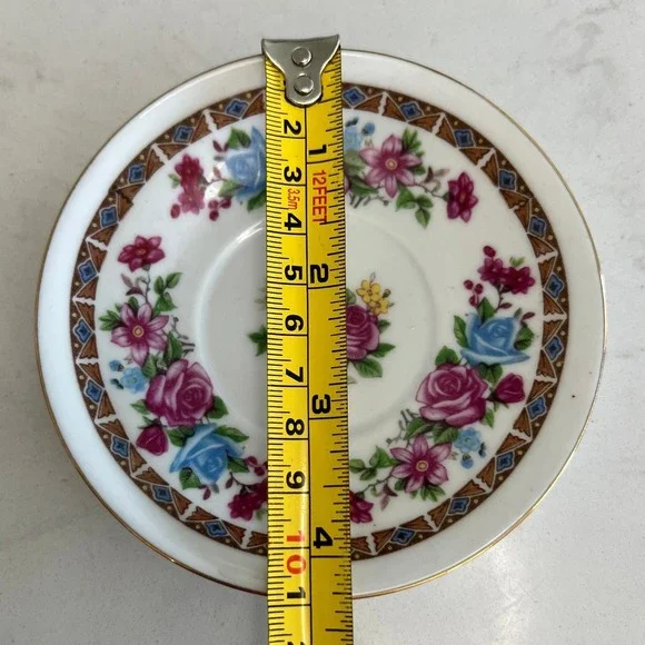 Vintage Demitasse Espresso Tea Cup Saucer Floral Rose Gold Trim Cottagecore - Picture 3 of 12